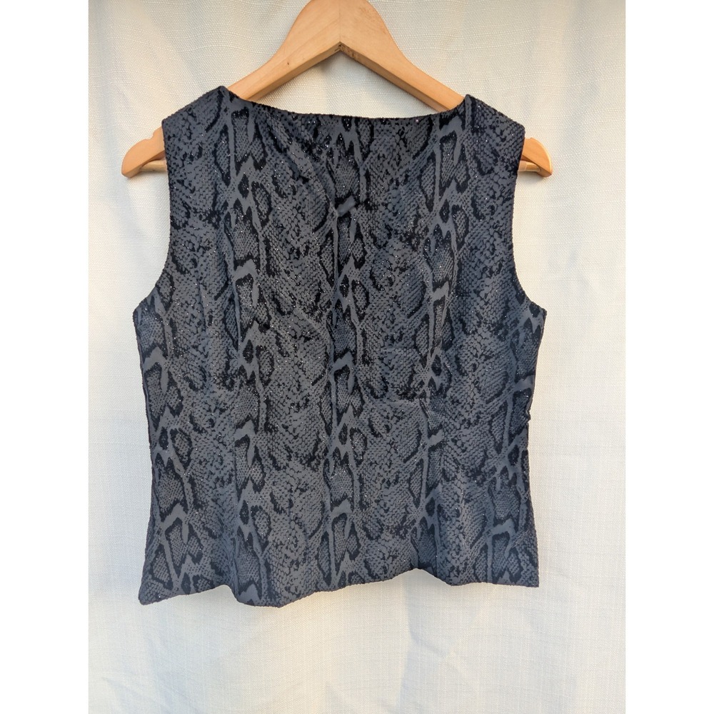 Vintage 90s Due Per Due Top Womens 10P Black Flocked Velvet Python Goth‎ Blouse